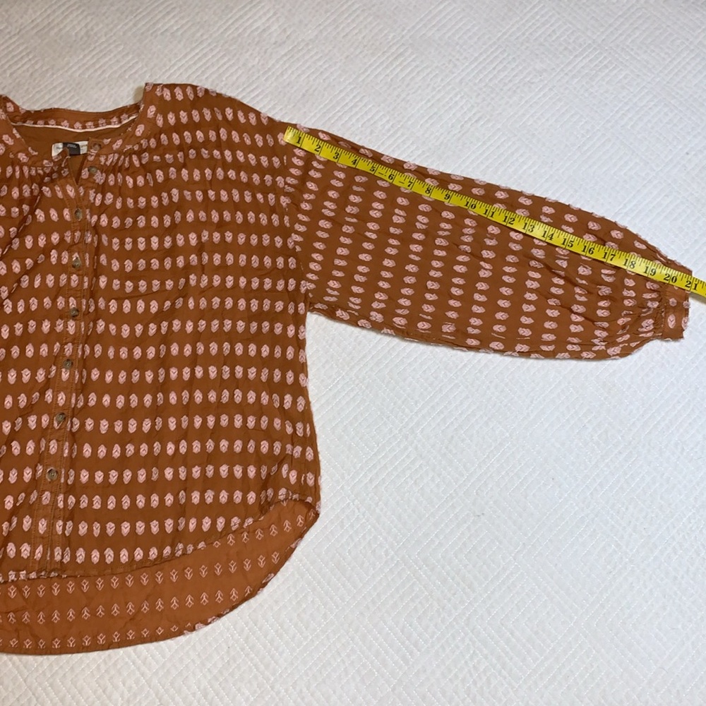 Anthropologie Rust Orange Printed Peasant Blouse - Picture 11 of 16